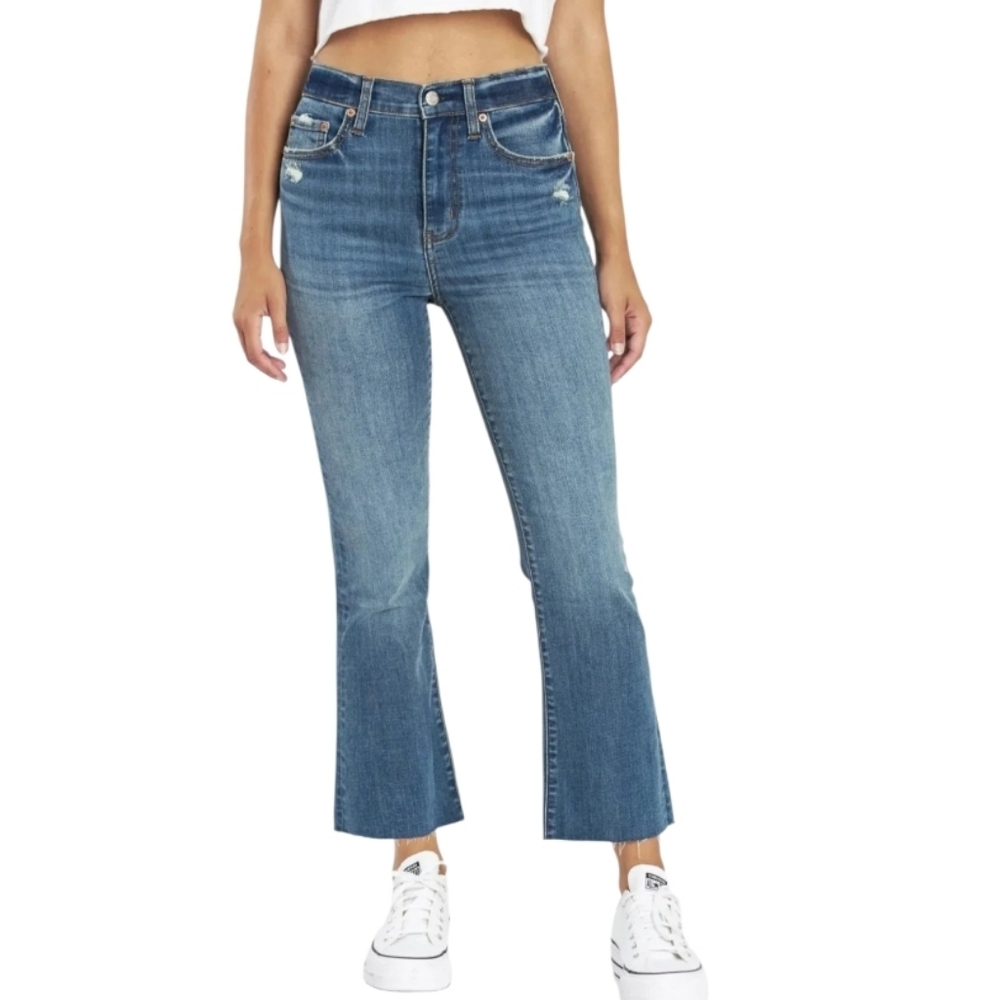 Daze Denim Shy Girl High-Rise Crop Flare Distressed Jeans-NWT